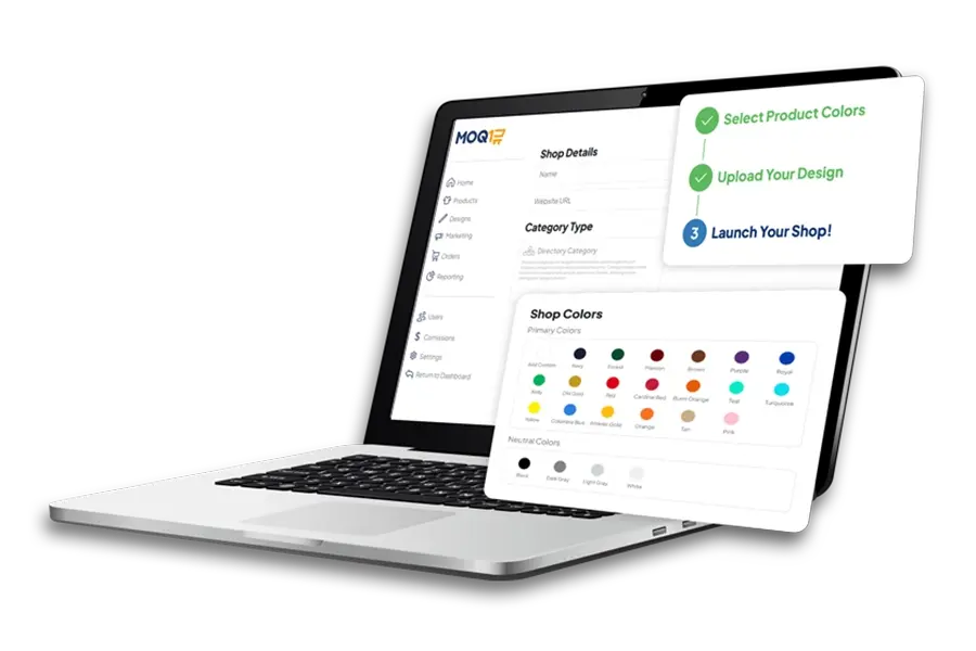 Uploading a logo to auto-build a fully populated, pre-stocked branded merchandise shop on MOQ1