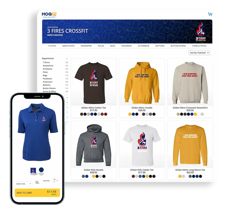 Client ordering branded merchandise from a MOQ1 shop on mobile