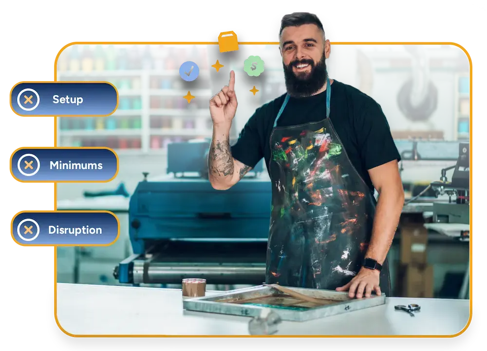 Decorator using MOQ1 to fulfill a short-run branded apparel order