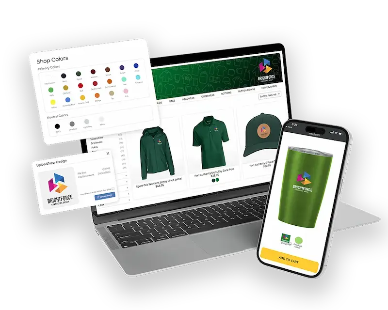 Distributor uploading a logo to auto-build a branded MOQ1 shop